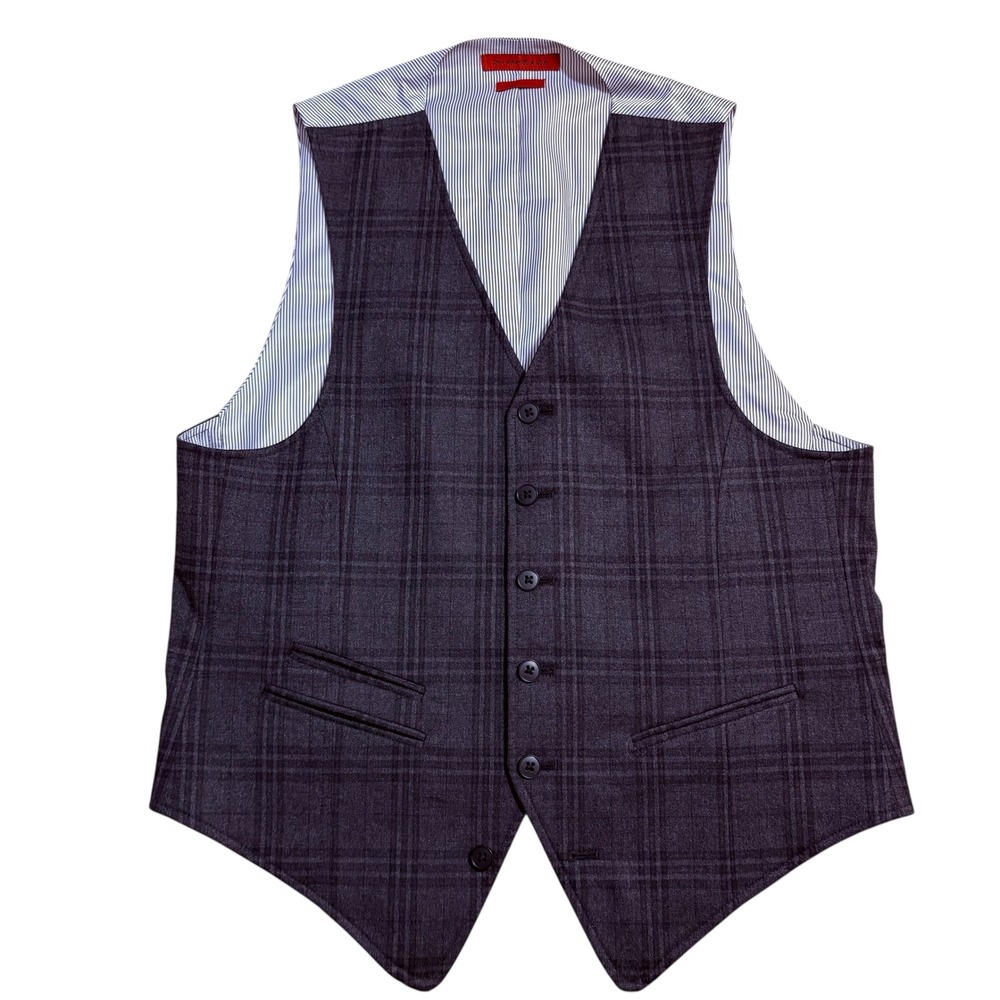 John Varvatos USA Plaid Wool Vest Men's Size S Dark Grey Formal
